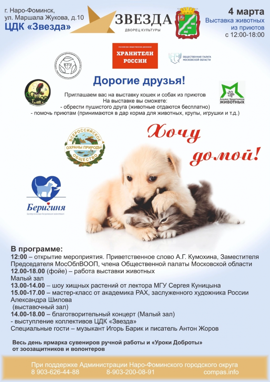 4 марта в Наро-Фоминске пройдет большое зоозащитное мероприятие. Приглашаются все желающие
